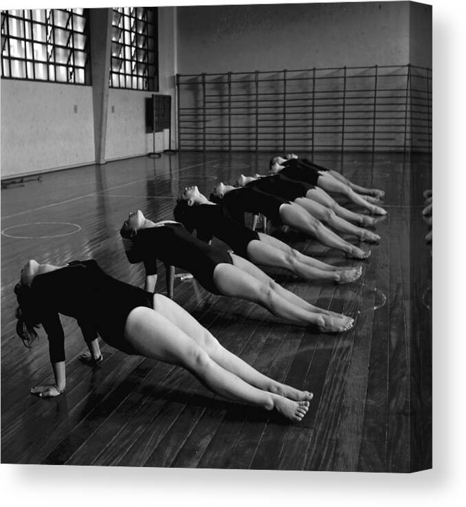 1950-1959 Canvas Print featuring the photograph Gym Stretching by Evans