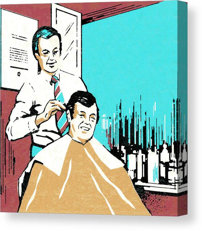Adult Canvas Print featuring the drawing Haircut at the barber's by CSA Images