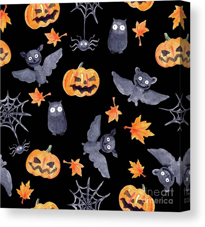 Art Canvas Print featuring the digital art Halloween Seamless Pattern - Pumpkin by Zzorik