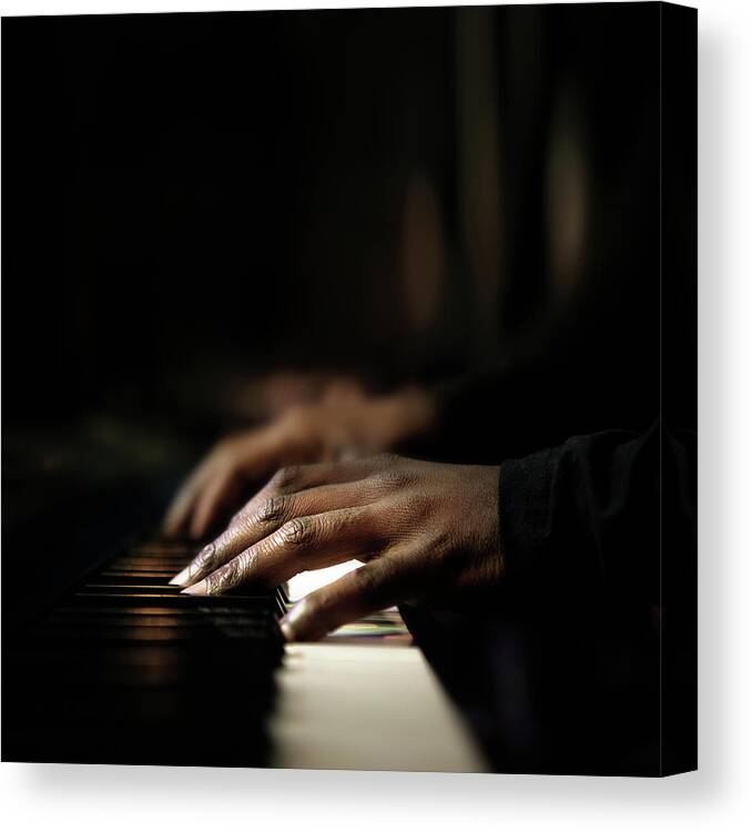 Pianist Canvas Print featuring the photograph Hands playing piano close-up by Johan Swanepoel