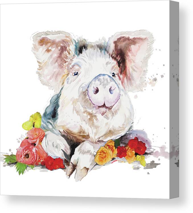 Happy Canvas Print featuring the painting Happy Little Pig by Patricia Pinto