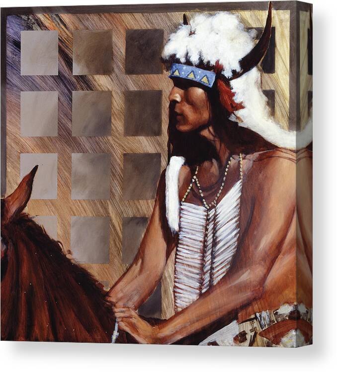 Native American In Headdress On Horseback Canvas Print featuring the painting Hazard by J. E. Knauf