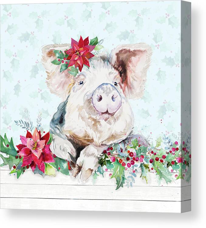 Holiday Canvas Print featuring the painting Holiday Little Piggy by Patricia Pinto