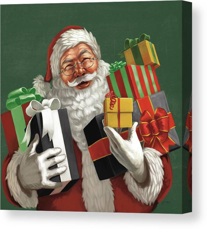 Christmas Canvas Print featuring the painting Holiday Santa Iv Dark Green by Janelle Penner