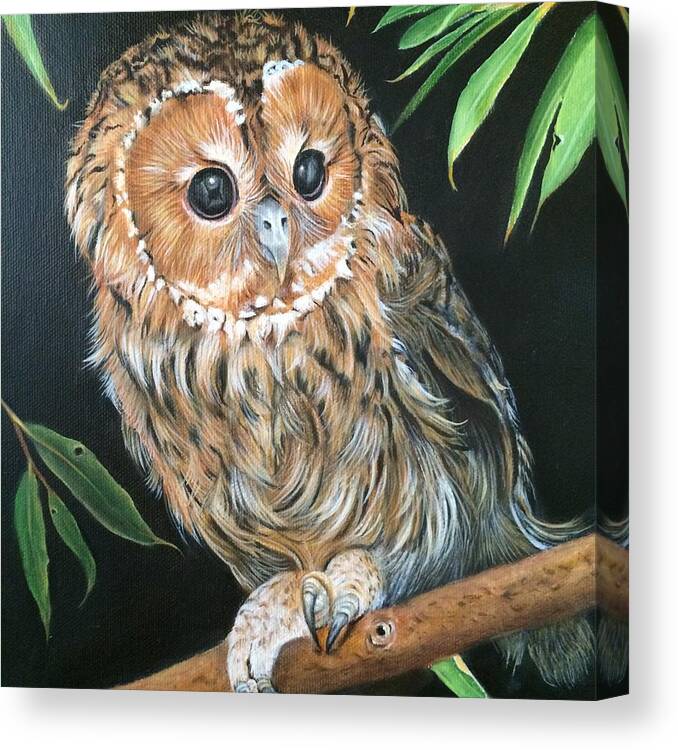 Oil On Canvas Canvas Print featuring the painting Hoot the Barn Owl by Shirley C Checkos