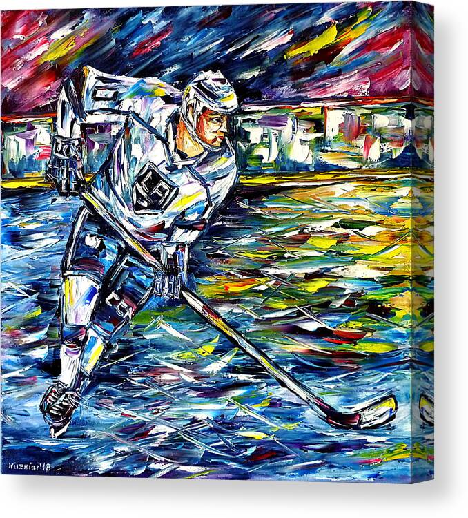 I Love Los Angeles Kings Canvas Print featuring the painting Ice Hockey Player by Mirek Kuzniar
