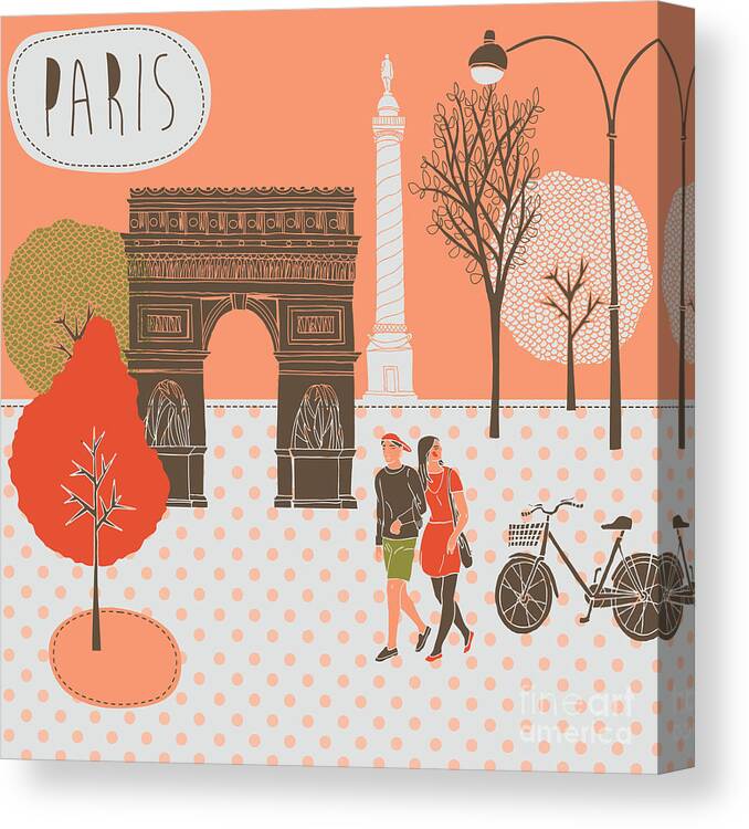  Canvas Print featuring the digital art Illustration With Paris France by Lavandaart