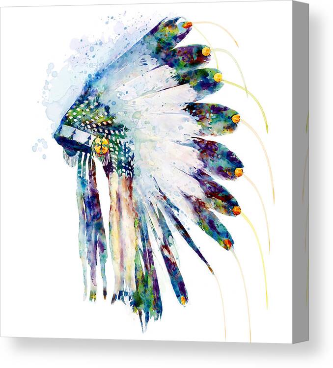 Marian Voicu Canvas Print featuring the painting Colorful Indian Headdress by Marian Voicu