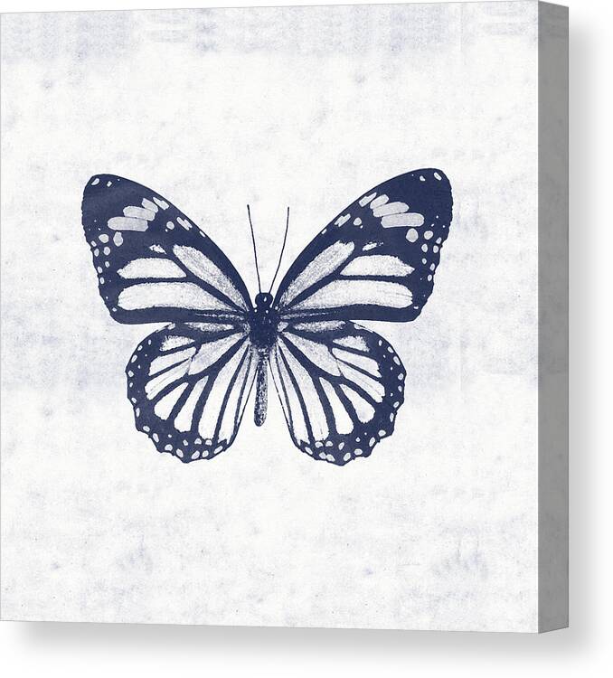 Butterfly Canvas Print featuring the mixed media Indigo and White Butterfly 3- Art by Linda Woods by Linda Woods