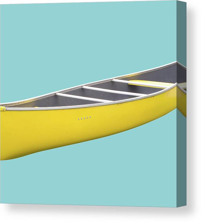 Recreational Pursuit Canvas Print featuring the photograph Isolated Yellow Canoe On Blue Background by 3dvd