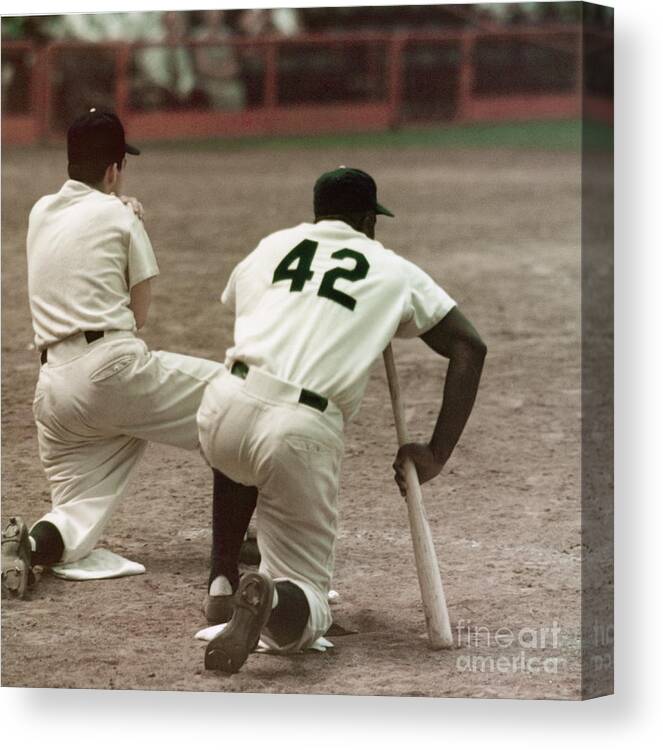 1950-1959 Canvas Print featuring the photograph Jackie Robinson On Deck by Robert Riger