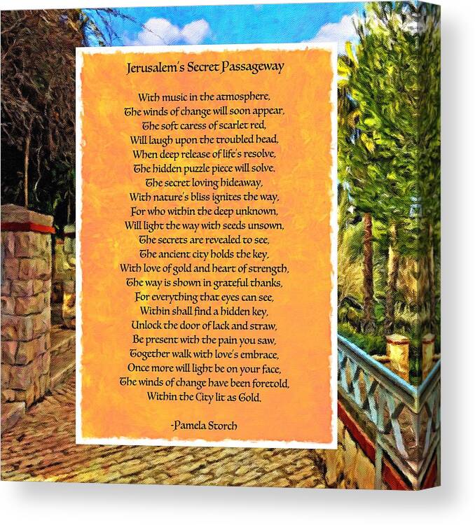 Pamela Storch Canvas Print featuring the digital art Jerusalem's Secret Passageway Poem by Pamela Storch