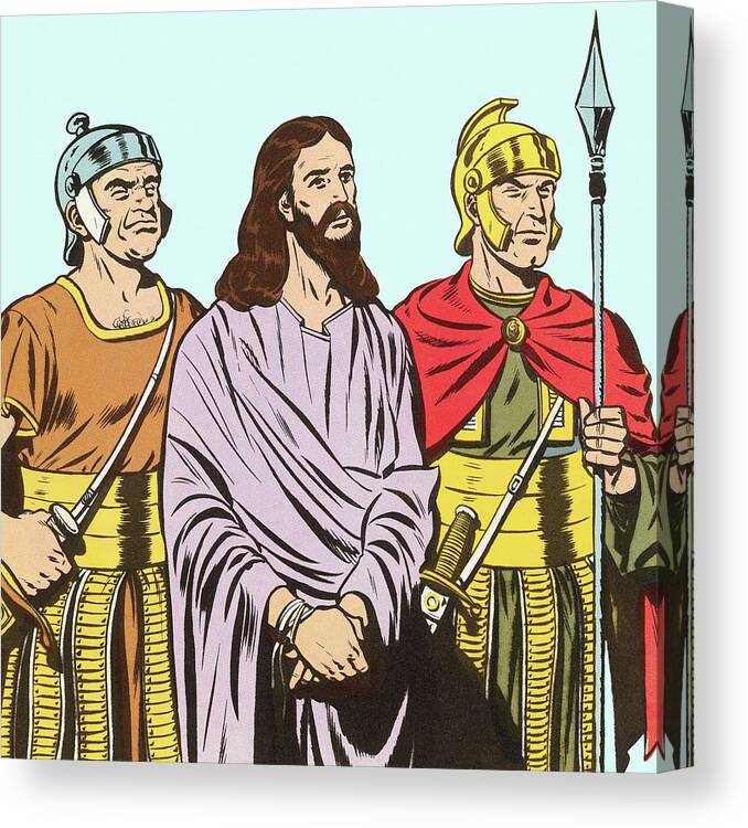 Adult Canvas Print featuring the drawing Jesus Being Held By Two Soldiers by CSA Images