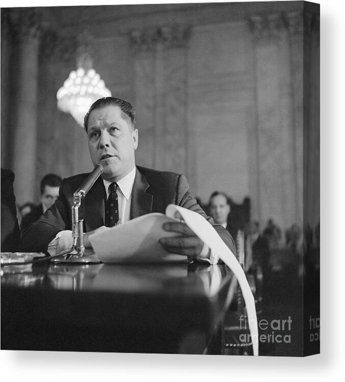 People Canvas Print featuring the photograph Jimmy Hoffa Appearing At Press by Bettmann