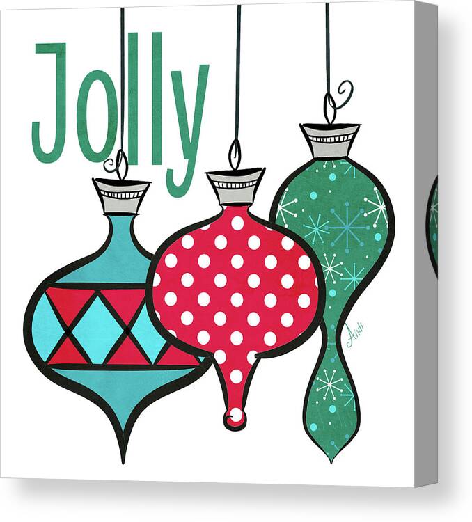 Joyful Canvas Print featuring the mixed media Joyful Christmas Ornaments Iv by Andi Metz
