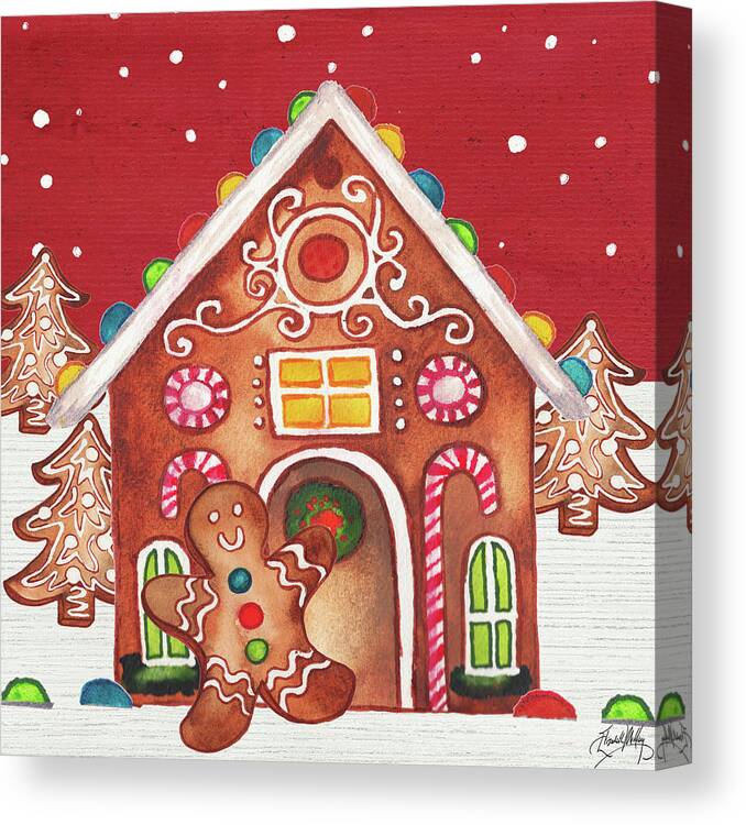 Gingerbread Canvas Print featuring the mixed media Joyful Gingerbread Village I by Elizabeth Medley