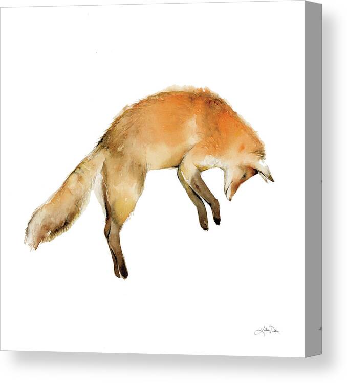 Animal Canvas Print featuring the painting Jumping Fox On White by Katrina Pete