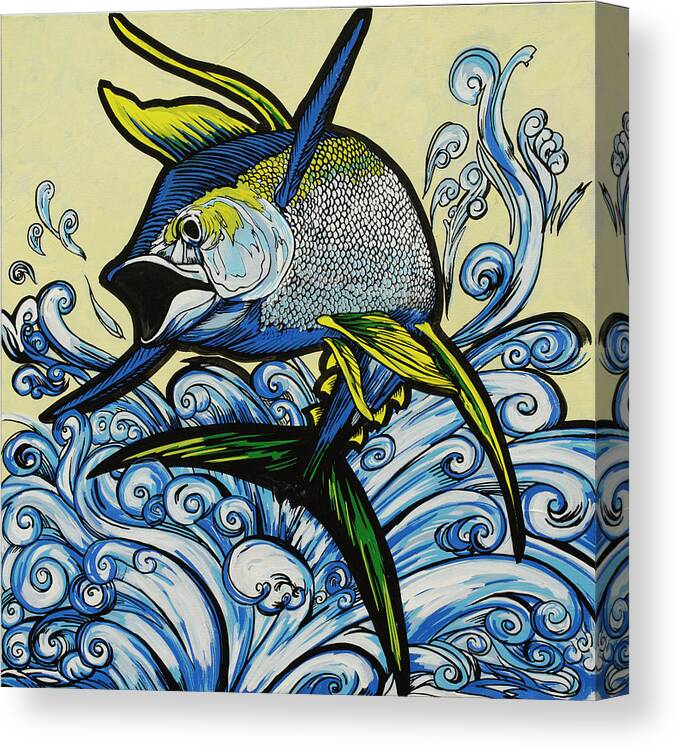 Yellowfin Canvas Print featuring the painting Jumping Tuna by John Gibbs