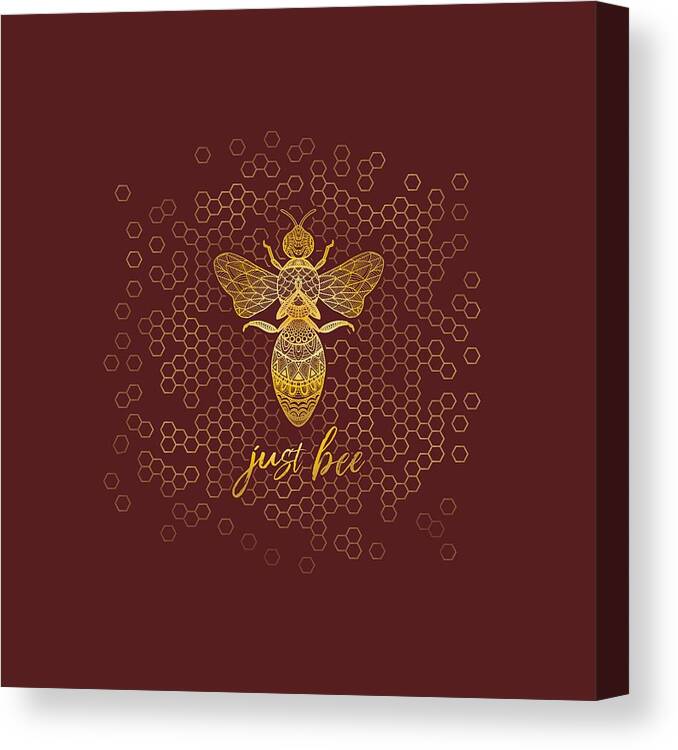 Just Bee Canvas Print featuring the digital art Just Bee - Geometric Zen Bee Meditating over Honeycomb Hive by Laura Ostrowski