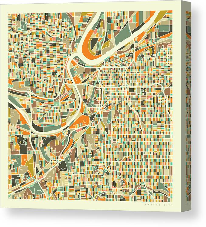 Kansas Canvas Print featuring the digital art Kansas City Map 1 by Jazzberry Blue