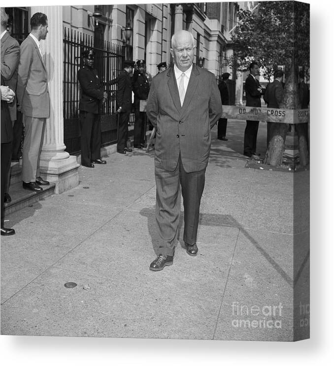 People Canvas Print featuring the photograph Khrushchev Taking A Walk by Bettmann