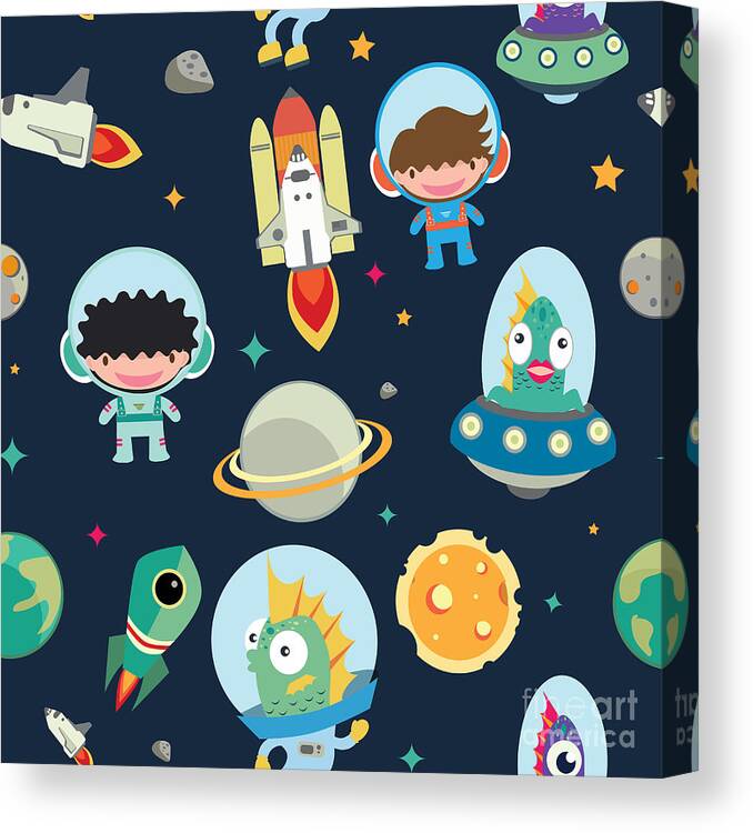 Play Canvas Print featuring the digital art Kids Space Seamless Pattern by Moobeer