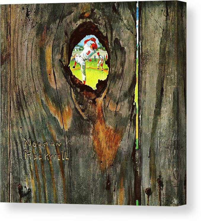 Baseball Canvas Print featuring the painting Knothole Baseball by Norman Rockwell