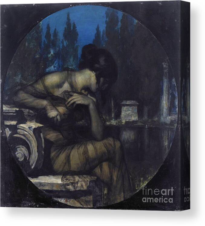 Oil Painting Canvas Print featuring the drawing Landscape With Seated Female Figure by Heritage Images