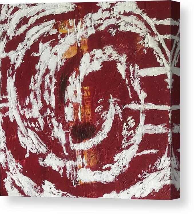Tourbillon Spiral Red Yellow White Canvas Print featuring the painting Tourbillion de Joie by Medge Jaspan