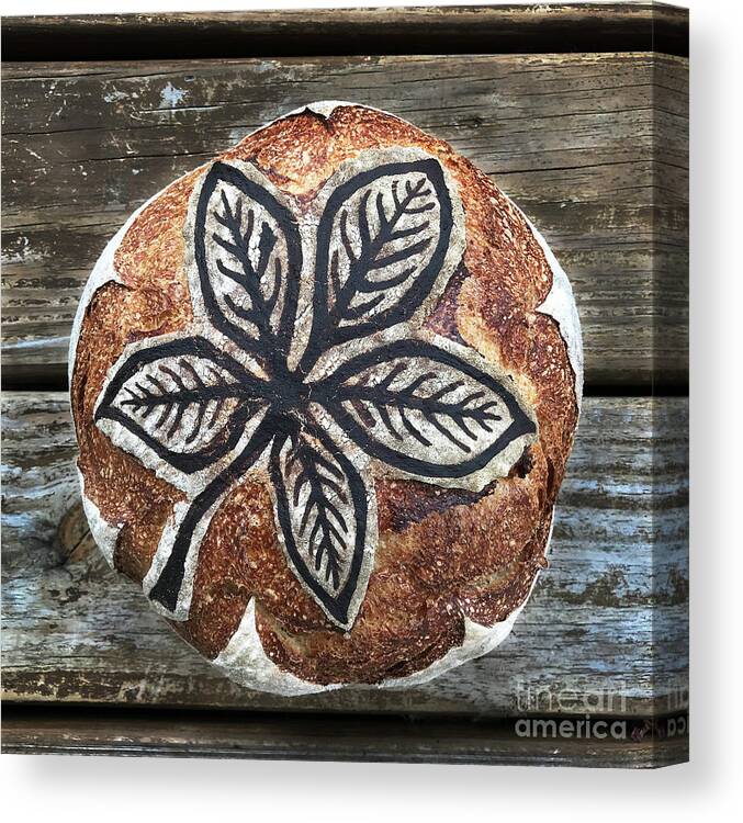 Bread Canvas Print featuring the photograph Leaf Painted And Scored Sourdough 4 by Amy E Fraser