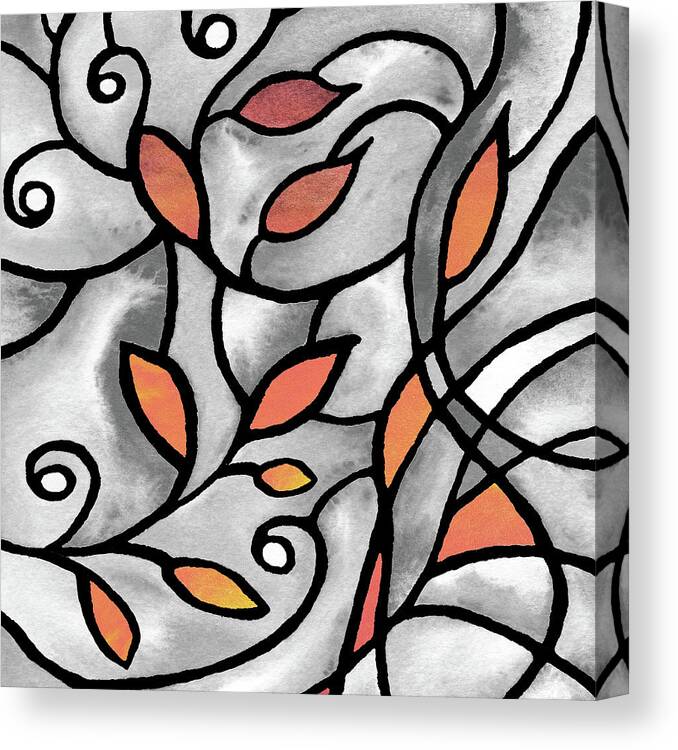 Gray Canvas Print featuring the painting Leaves And Curves Art Nouveau Style XII by Irina Sztukowski