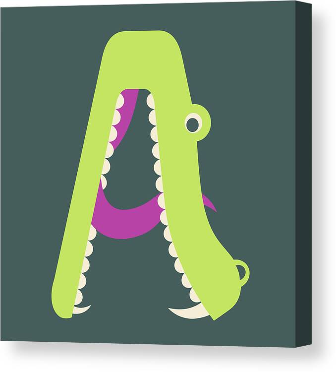 Animal Alphabet Canvas Print featuring the digital art Letter A - Animal Alphabet - Alligator Monogram by Jen Montgomery