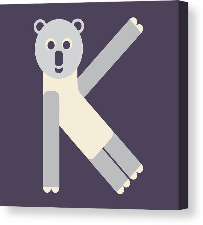 Animal Alphabet Canvas Print featuring the digital art Letter K - Animal Alphabet - Koala Monogram by Jen Montgomery