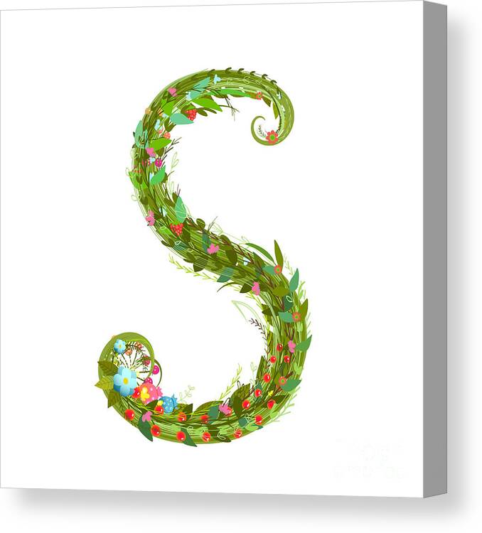 Delicate Canvas Print featuring the digital art Letter S Floral Latin Decorative by Popmarleo