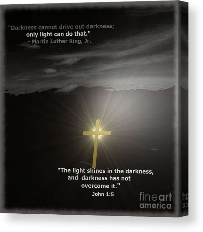 Scripture Canvas Print featuring the digital art Light shines in the darkness by Charles Robinson