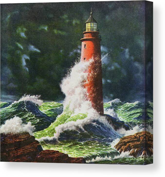 Campy Canvas Print featuring the drawing Lighthouse During Storm by CSA Images