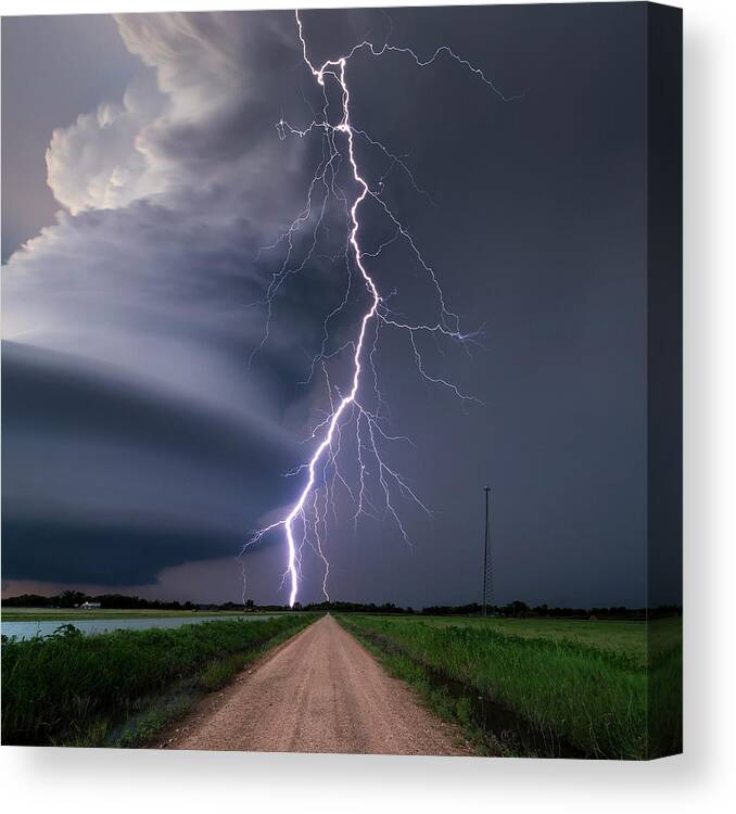 Thunderstorm Canvas Print featuring the photograph Lightning Bolt From A Super-cell by John Finney Photography