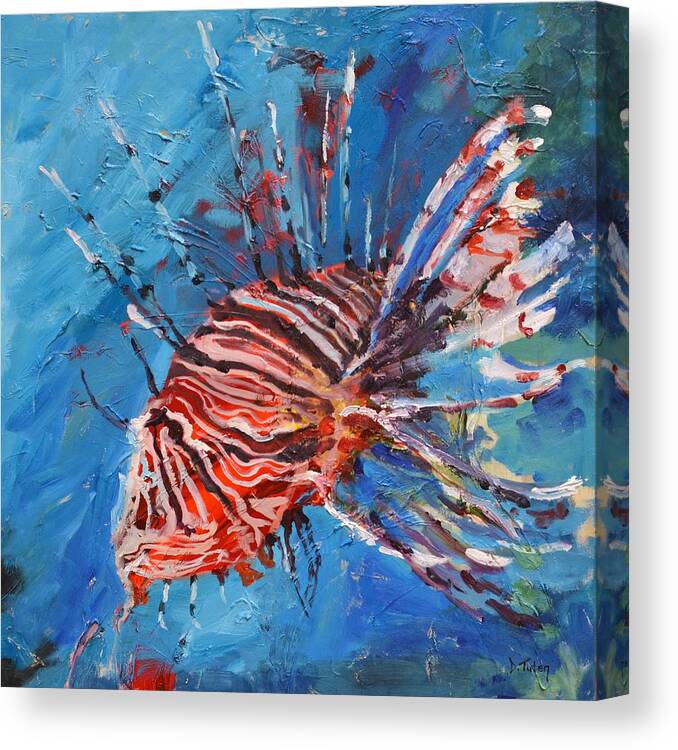 Pterois Canvas Print featuring the painting Lionfish Painting by Donna Tuten