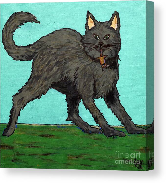 Cat Canvas Print featuring the painting Look What the Cat Dragged In by Rebecca Weeks