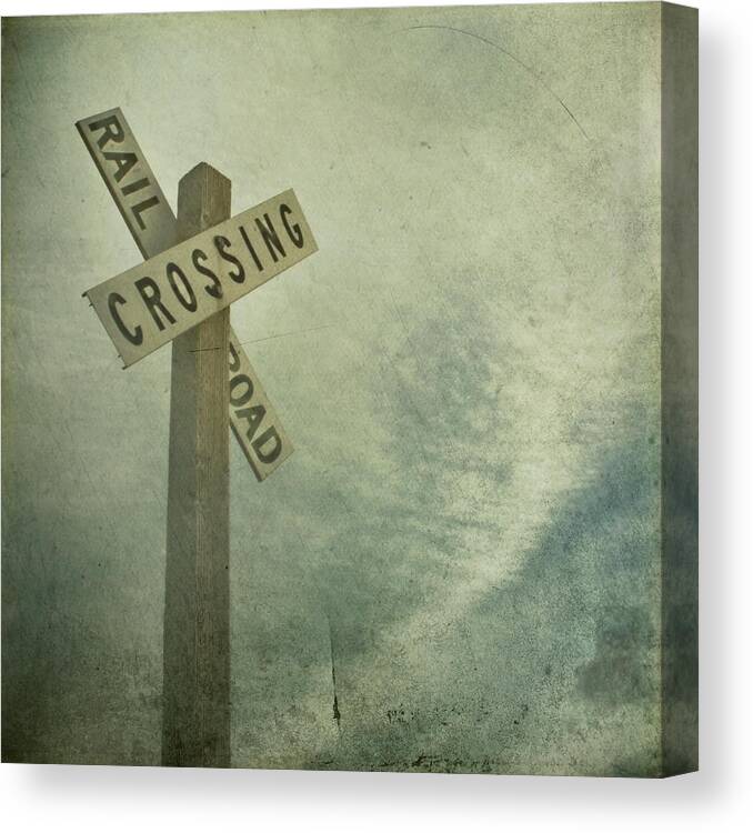 Pole Canvas Print featuring the photograph Looking Up At Railroad Crossing Sign by John Salisbury
