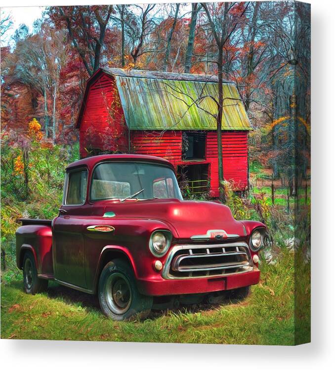 1957 Canvas Print featuring the photograph Love that Red 1957 Chevy Truck Watercolor Painting by Debra and Dave Vanderlaan