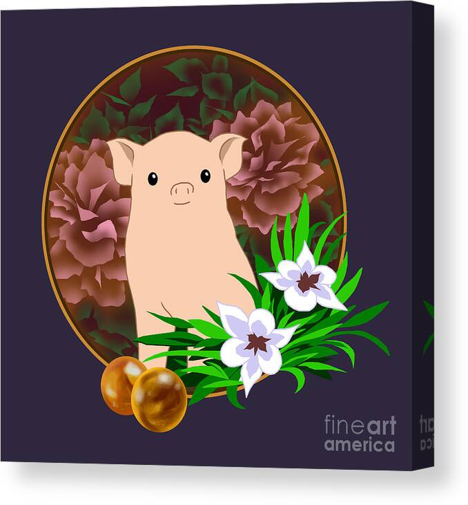 Pig Canvas Print featuring the digital art Lucky Pig by Alice Chen