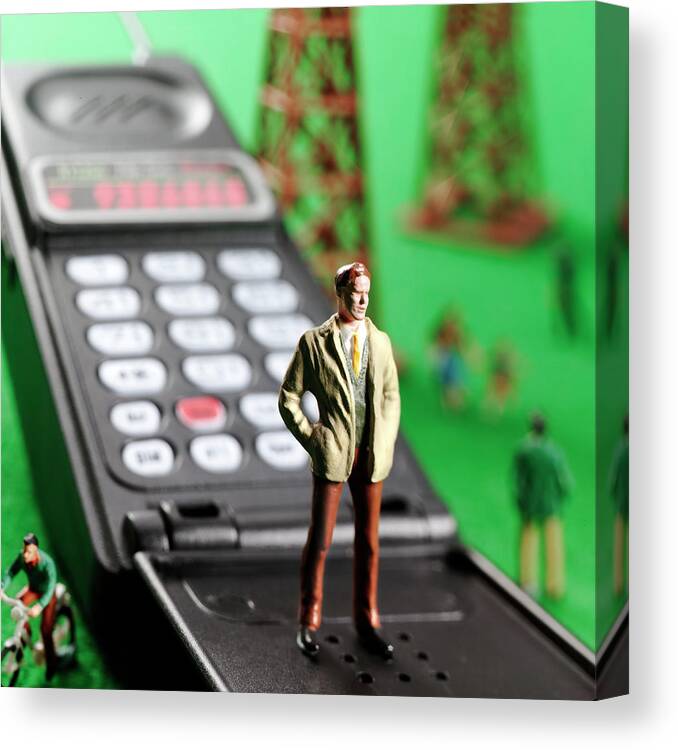 Adult Canvas Print featuring the drawing Man Standing on Telephone by CSA Images