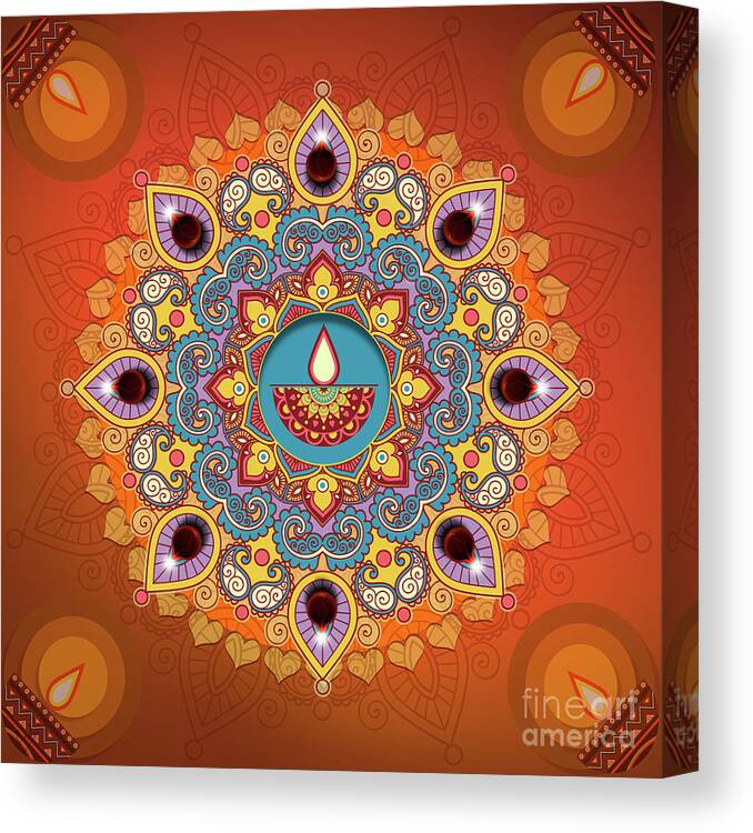 Diwali Canvas Print featuring the digital art Mandala Diwali Lights by Peter Awax