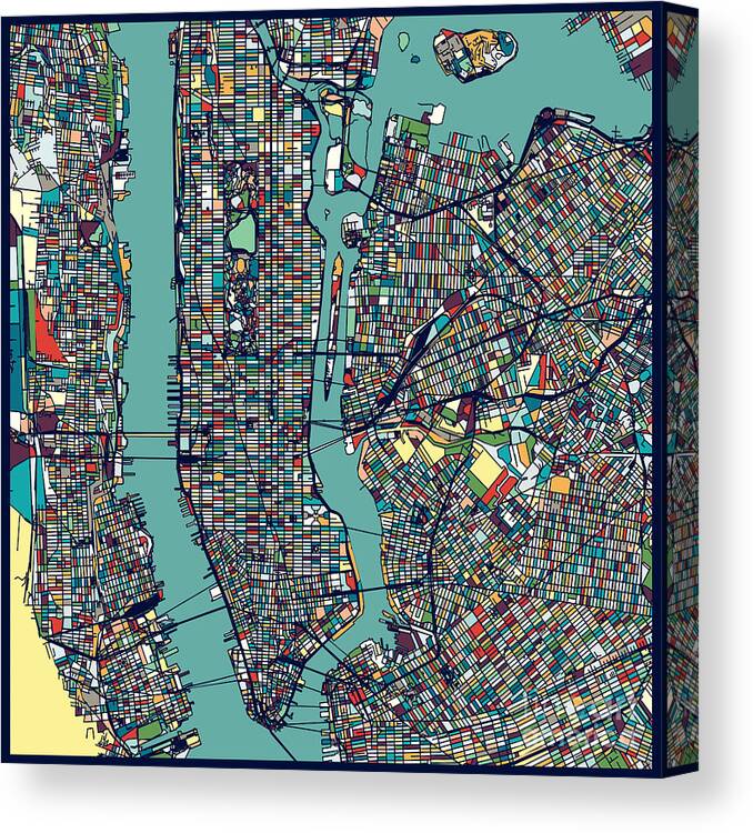Material Canvas Print featuring the digital art Manhattan Area Art Map by Shuoshu
