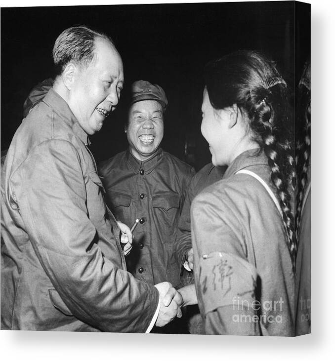 Mature Adult Canvas Print featuring the photograph Mao Shakes Hand With A Member by Bettmann