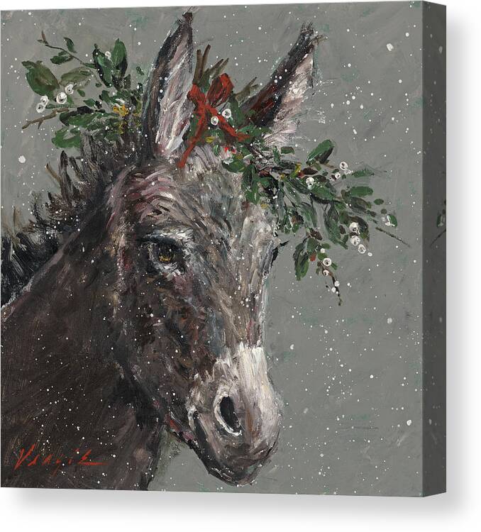 Mary Beth The Christmas Donkey Canvas Print featuring the painting Mary Beth The Christmas Donkey by Mary Miller Veazie