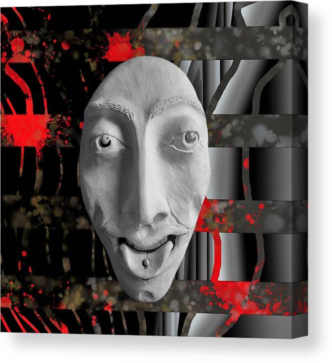 Mask The Fool Canvas Print featuring the ceramic art Mask The Fool by Joan Stratton