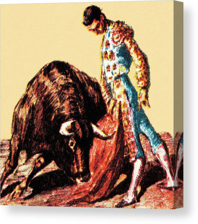 Apparel Canvas Print featuring the drawing Matador and bull by CSA Images