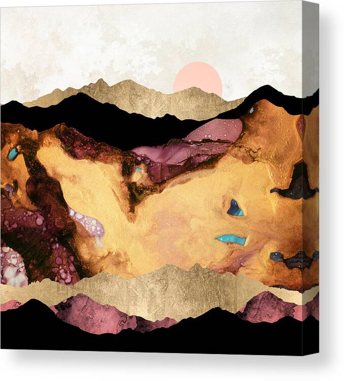 Mauve Canvas Print featuring the digital art Mauve and Gold Mountains by Spacefrog Designs
